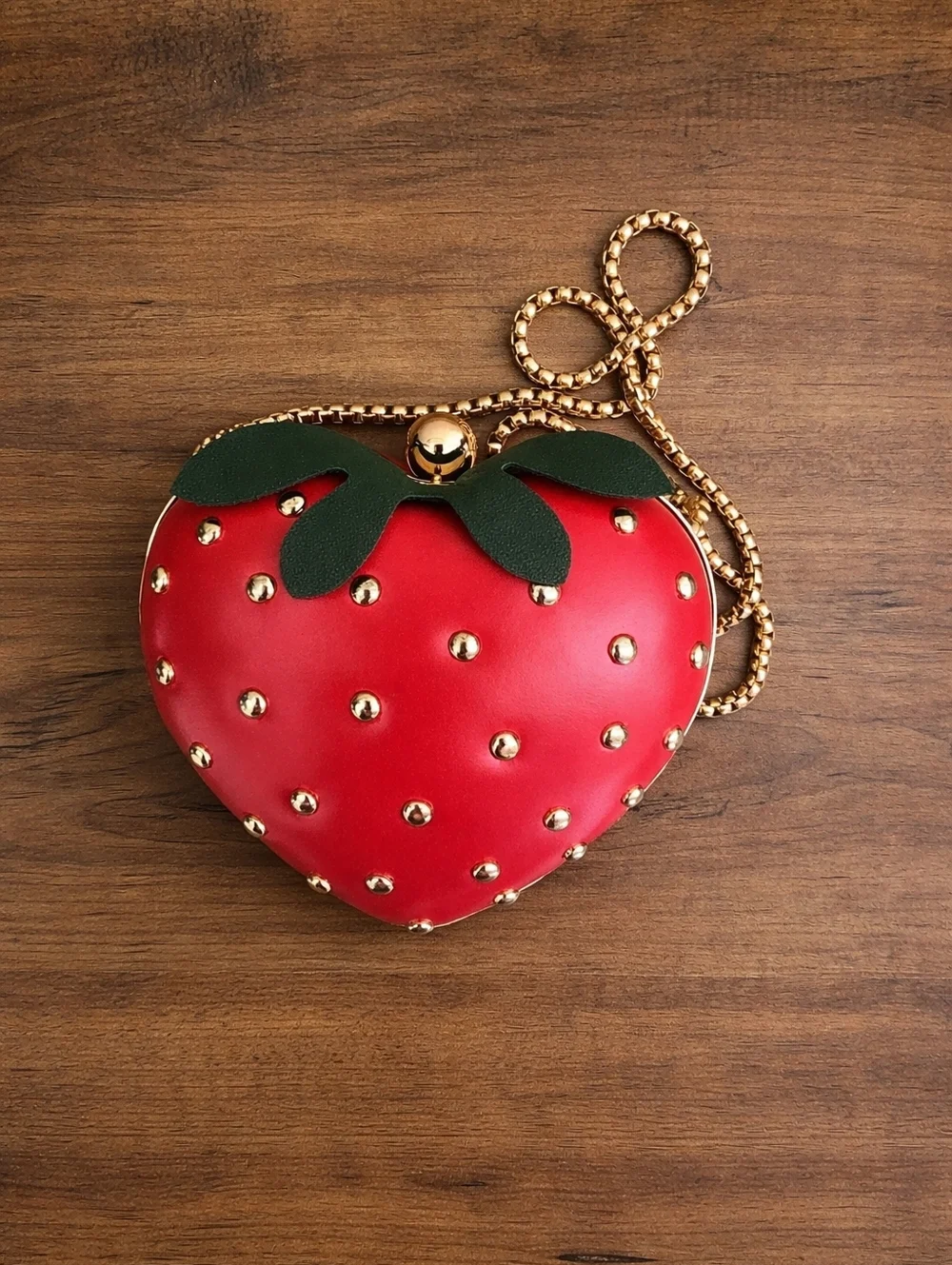 Red Strawberry Heart Mini Bag with Gold Studs - Picture 1 of 7